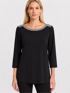 Lands' End Black Silver Metallic Dressy Tunic Top Blouse Size Medium (10-12)